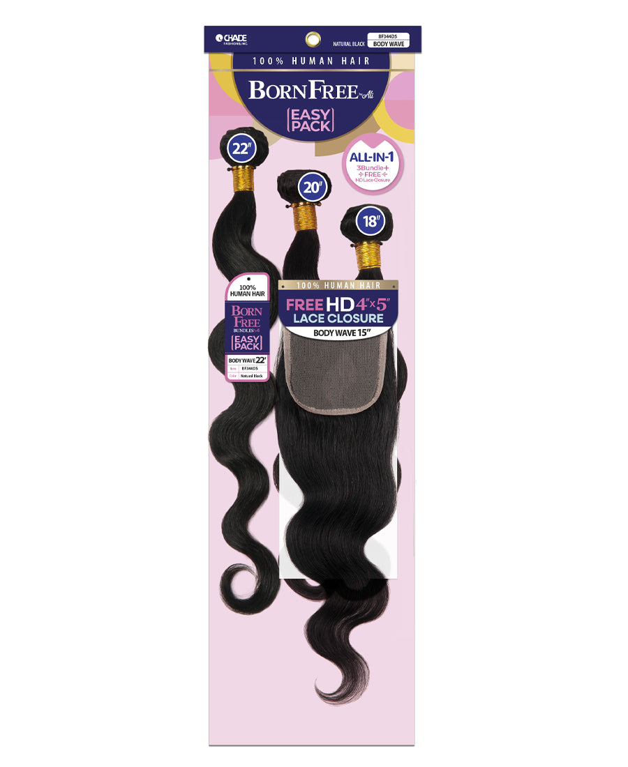 BORN FREE 3PCS + 4x5 HD CLOSURE BODY WAVE